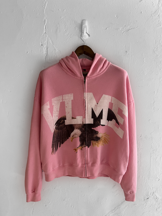 EAGLE VINTAGE WASHED ZIP HOODIE - PINK